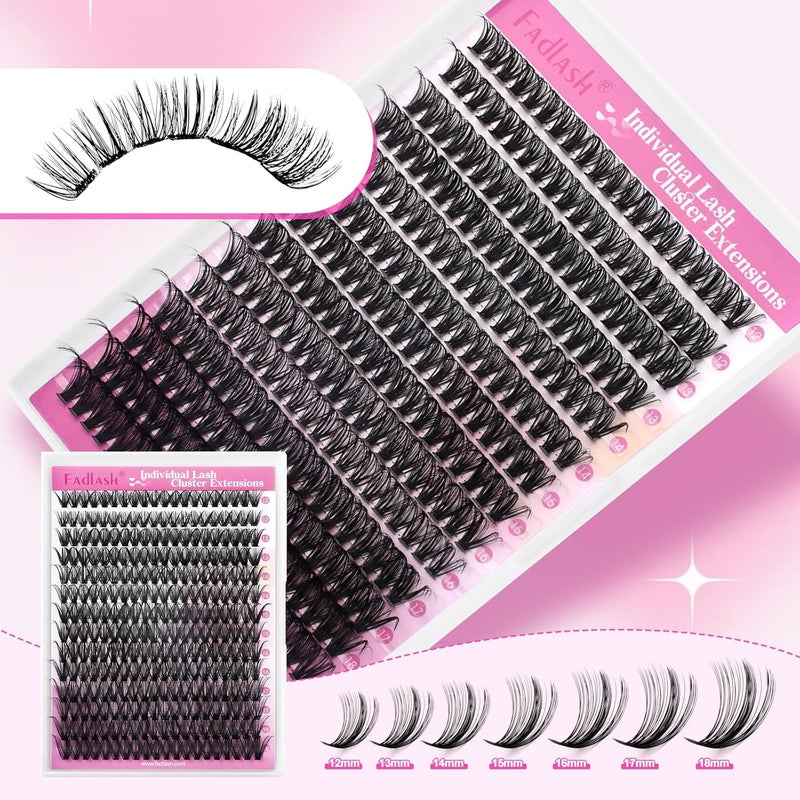 FADLASH عناقيد رموش رقيقة 280 قطعة رموش فردية مظهر طبيعي 40D د Curl 12-18 مم عناقيد رموش ناعمة ورقيقة (قد تختلف بطاقات التعبئة)  - Image 3